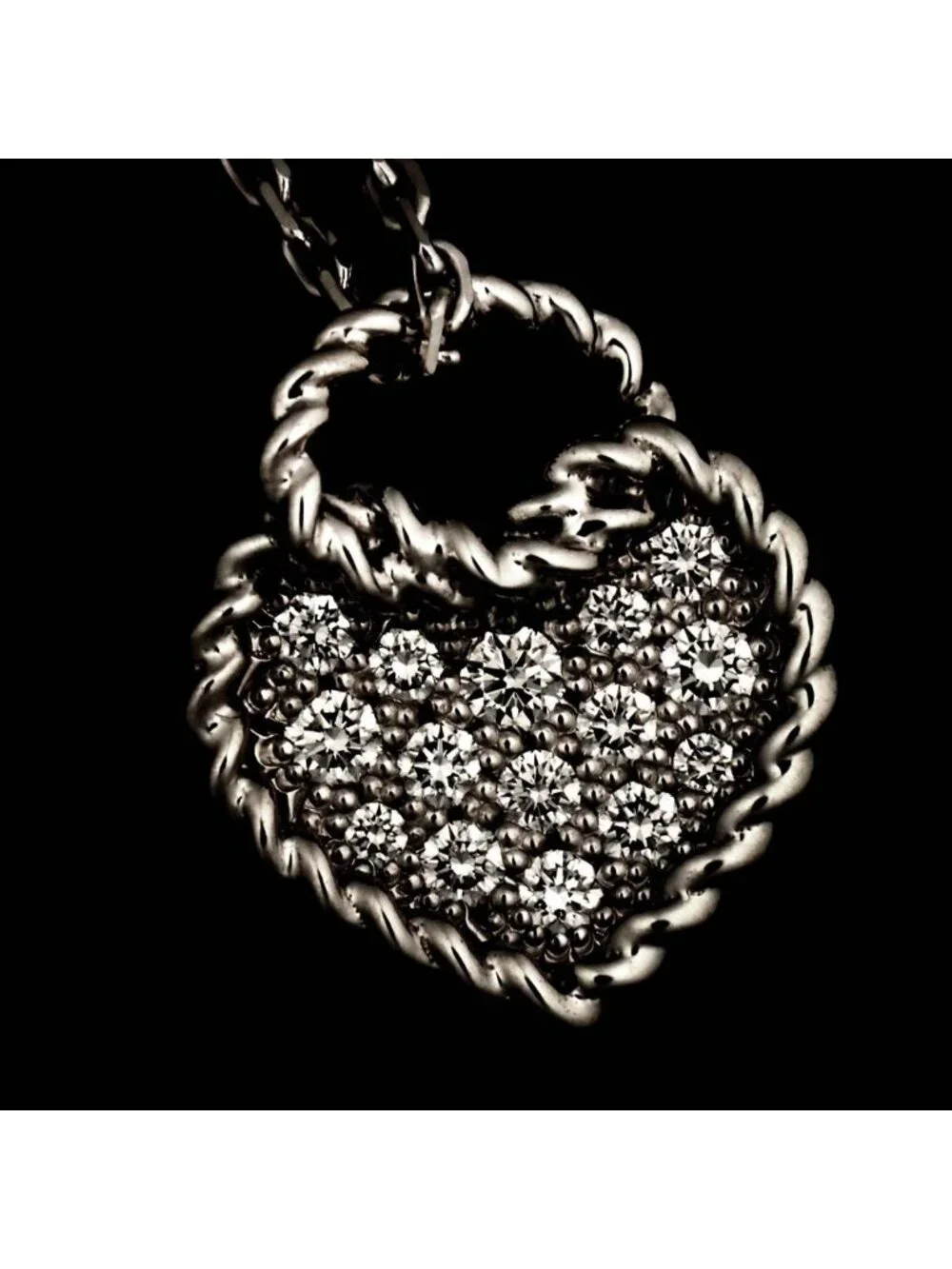 Cartier Torta Heart Pave Diamond Necklace 41 18k White Gold
